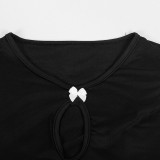 SC Solid Color Bow Sexy Hollow Out Mini Dress GAXB-W054DS