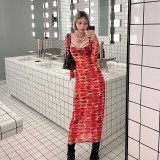 SC See Through Mesh Print Long Dress GAXB-A199DS