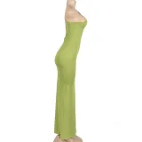 SC Solid Color Backless Slash Shoulder Maxi Dress GAXB-A146DS