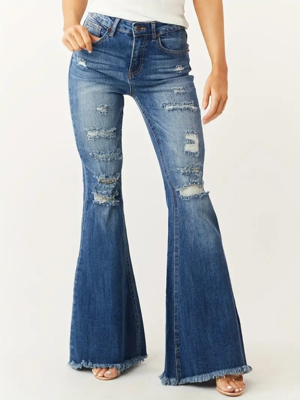 SC Fashion Holes Micro Flare Jeans GKNF-TS-T244308（Z8702)