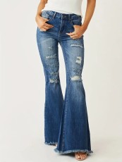 SC Fashion Holes Micro Flare Jeans GKNF-TS-T244308（Z8702)