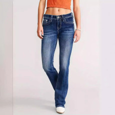 SC Fashion Zipper Washed Straight Jeans GKNF-TSYJ-2464