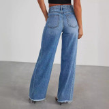 SC High Waisted Loose Washed Raw Edge Jeans GKNF-TSYOU-2150