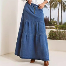 SC Fashion Denim Patchwork Loose Long Skirt GKNF-TSX-11008