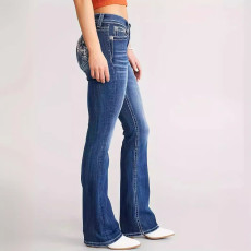 SC Fashion Zipper Washed Straight Jeans GKNF-TSYJ-2464