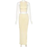 SC Solid Color Sleeveless Split Skirt Two Piece Set GYSL-3263