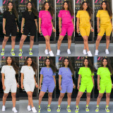 SC Solid Color Short Sleeve Sport 2 Piece Shorts Set GYSL-999