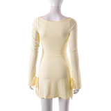 SC Solid Square Neck Long Sleeve Mini Dress GYSL-19922