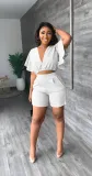 SC Ruffle Sleeve V-Neck Top Two Piece Shorts Set GYSL-Y6105