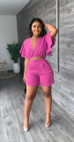 SC Ruffle Sleeve V-Neck Top Two Piece Shorts Set GYSL-Y6105