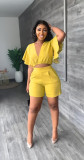 SC Ruffle Sleeve V-Neck Top Two Piece Shorts Set GYSL-Y6105