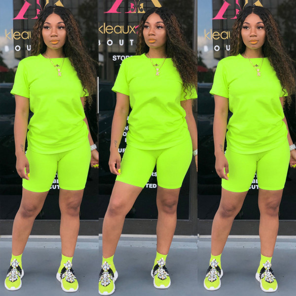 SC Solid Color Short Sleeve Sport 2 Piece Shorts Set GYSL-999