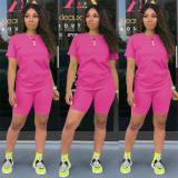 SC Solid Color Short Sleeve Sport 2 Piece Shorts Set GYSL-999
