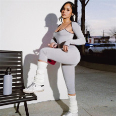 SC Long Sleeve Tops And Sling Jumpsuit Solid 2 Piece Set XEF-47151