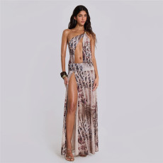 SC Sexy Irregular Backless Print Maxi Dress XEF-48312