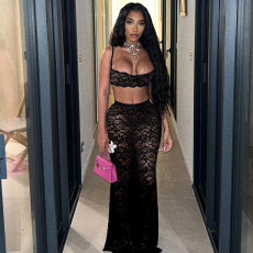 SC Sexy Hollow Out Sling Tops And Half Skirt Lace Suit XEF-50069