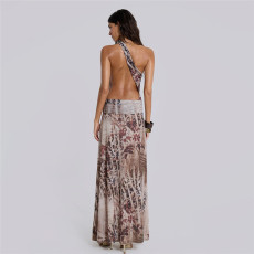 SC Sexy Irregular Backless Print Maxi Dress XEF-48312