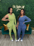 SC Threaded Single Sleeve Skinny Jumpsuit CH-HR24045