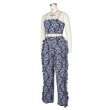 SC Sexy Tie Up Wrap And Tassel Pants Print 2 Piece Set ZSD-0684