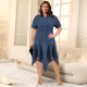 SC Plus Size Lapel Irregular Denim Midi Dress GDAM-218507