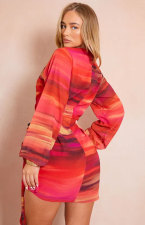 SC Long Sleeve Print Tie Up Midi Dress XHXF-417