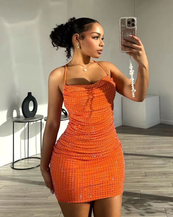 SC Soldi Color Hot Drill Halter Mini Dress OD-8668