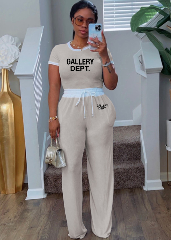 SC Ribbed Color Clash Short Sleeve Pants Set SFY-TD2777D
