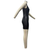 SC PU Leather Solid Color Sleeveless Bodycon Dress OD-8675