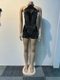 SC Hot Drill See Through Backless Romper NY-3209