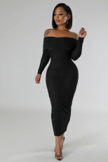 SC Solid One Shoulder Long Sleeve Midi Dress XHXF-415