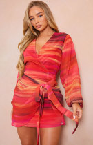 SC Long Sleeve Print Tie Up Midi Dress XHXF-417