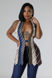 SC Backless Tie Up V Neck Patchwork Vest ZSD-0693