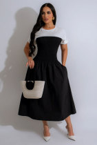 SC Color Block Short Sleeve Long Dress XHXF-416