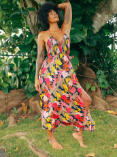 SC Sexy Halter Print Backless Split Maxi Dress XHXF-421