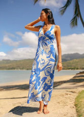 SC Fashion Print V Neck Loose Midi Dress XHXF-420