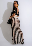 SC Sexy V-neck Hollow Out Striped Knit Long Skirt Set ZSD-Z0326