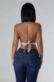 SC Backless Tie Up V Neck Patchwork Vest ZSD-0693