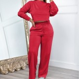 SC Solid Long Sleeve Pullover And Pants Two Piece Set ME-8525
