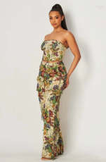 SC Sexy Tie Up Wrap And Tassel Pants Print 2 Piece Set ZSD-0684
