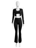 SC Long Sleeve Short Tops And Micro Flare Pants Sport Suit CH-24046