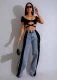 SC Spliced Three-stripe Wide-leg Jeans ZSD-0668