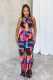 SC Printed Crossover Hanging Neck Backless Jumpsuit NY-10823