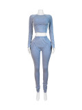 SC Solid Color Tight Long Sleeve Two Piece Pants Set CH-HR24043