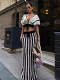 SC Sexy V-neck Hollow Out Striped Knit Long Skirt Set ZSD-Z0326