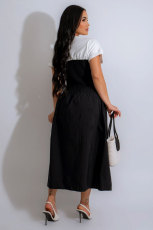 SC Color Block Short Sleeve Long Dress XHXF-416