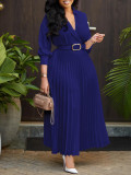 SC Solid Color 3/4 Sleeve Belt Midi Dress GMLF-3285
