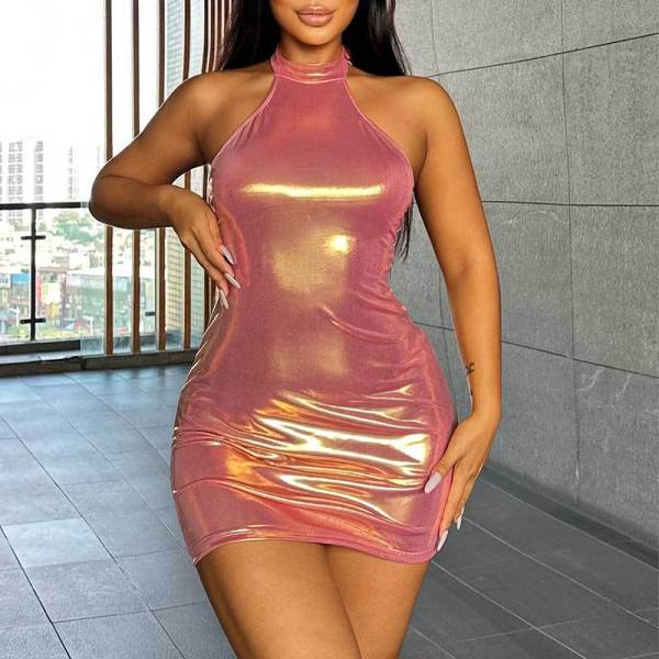 SC Sexy Glossy Tight Halter Mini Dress DYSC-DY23A747YYB071813