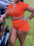 SC V Neck Short Tops And Shorts Two Piece Set GYZY-8909