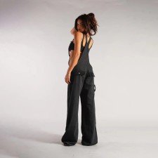 SC Zipper Loose Casual Denim Back Pants Jumpsuit GQLF-30025