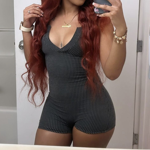 SC Solid Color V Neck Tight Sport Romper GYZY-8910